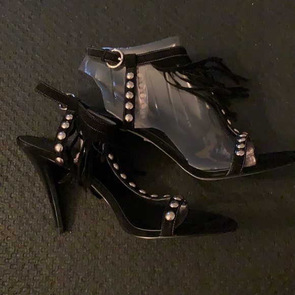 4 inch suede and studded open toe sandal heel. - Picture 8 of 10